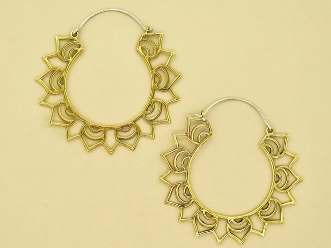 Brass Lotus Sun Hoops - Click Image to Close