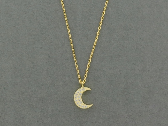 Gold Vermeil CZ Moon - Click Image to Close