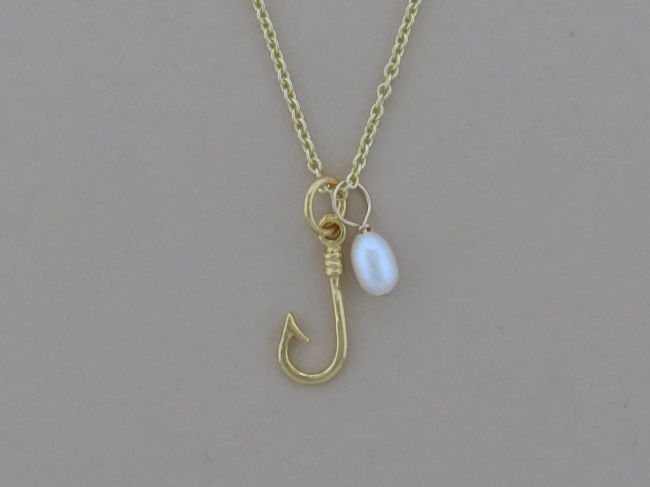 Gold Hook with Pearl - Click Image to Close