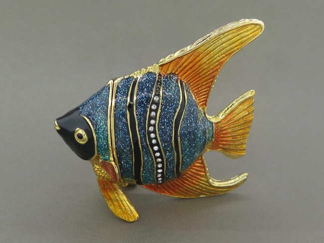 Enamel Box - Tropical Fish with Austrian Crystals - Click Image to Close